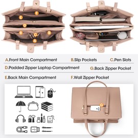 Laptop Bag for Women 15.6 inch Laptop Tote Bag Waterproof Leather Computer Bag Large Lightweight Briefcase Professional Business Office Work Bag Khaki