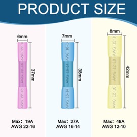 Heat Shrink Butt Connectors Waterproof Electrical Crimp Terminals Marine Grade Insulated Wire Connectors for Boat Truck Automotive Wiring Harness (12-10AWG 50PCS)