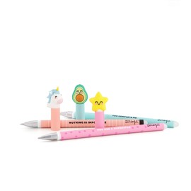 Mr. Wonderful - Set 3 Penne Bo-Bo Unicorn, Avocado, Star Penna cancellabile - Niente è impossibile - Penna con inchiostro blu