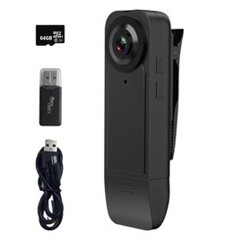 Mini Body Camera, 1080P FHD Audio and Video Body Cam, Small Chest Pocket Body Worn Camera Personal Wearable Camcorder Portable Video Recording for Police Security, 64GB Card, No-light Night Vision