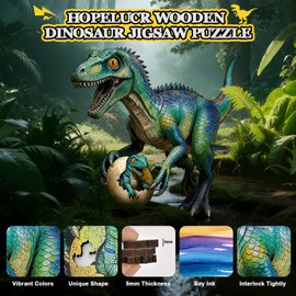 Wooden Puzzles for Adults 300 Piece, Dinosaur Jigsaw Puzzle for Adults, Unique Animal Shaped Wood Cut Puzzle, Challenging Raptor Dino Puzzle, Creative Gift for Friends Family Game Wall Decor 15*14.7in