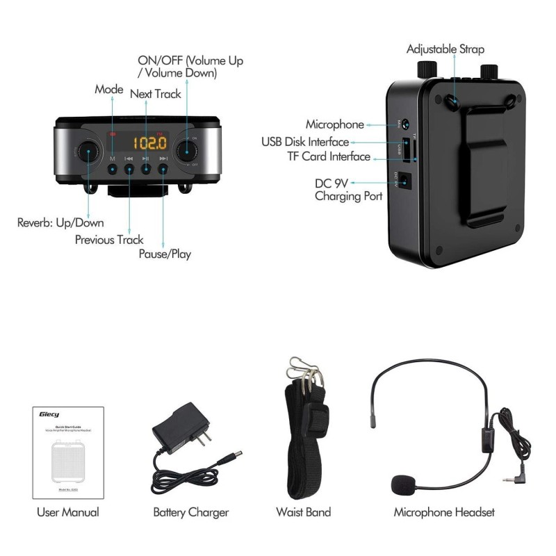 Giecy Portable Voice Amplifier, 30W 2800mAh Bluetooth Rechargeable Personal Voice