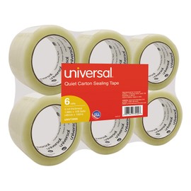 Universal Quiet Box Sealing Tape, 48mm x 100M, 3 Core, Clear, 6/Pack (73000)