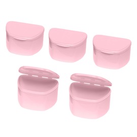 PlastCare USA Pink Denture Cases Pack of 5 - Dental Box For Artificial Teeth, Mouth Guard, Night Guard, Gum Shields, Retainer - Denture Bath Container for Women and Men - Travel Denture Cup