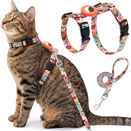 Arnés y correa para gatos a prueba de escape, para caminar y viajar al aire libre, bonito juego de correa de nailon floral ajustable para gatos