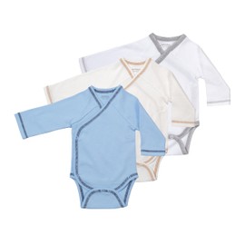 metistex Boys Baby Bodysuit Long Sleeve 9-12 Months Pack of 3 Baby Wrap Bodysuit Made of 100% Cotton with Press Studs, Blue/cream/white