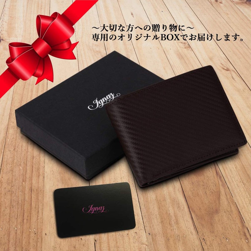 Ignarts MW-01 Men's Bifold Wallet, Carbon Leather, Genuine Leather, Large