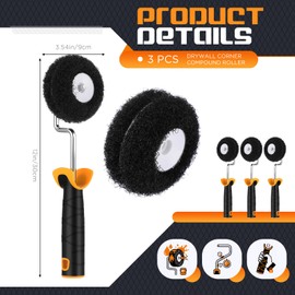 Leumoi 3 Pieces Drywall Corner Rollers Drywall Corner Compound Roller 3.5 Inch Putty Brush 12 Inch Handle for Mud Application Textured Coatings and Ceiling Wall Covering