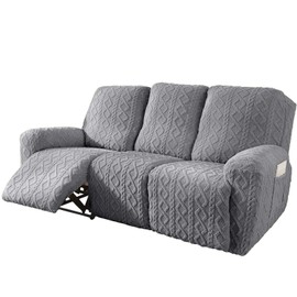 vctops 8 Pieces Geometric Jacquard Plush Recliner Sofa Covers Soft Fuzzy Fluffy 3 Seats Couch Cover Anti-Slip Sofa Slipcover Furniture Protector with Elastic Bottom for Kids Pet(Grey,3 Seat)