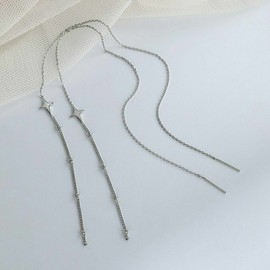 Unbranded A Pair Long Chain Tassel Threader Earrings Earline Women Silver Star Jewelry I50