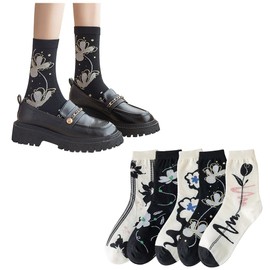 FASELE Women's Stylish Socks, Crew Socks, Cute, Sports, Fashion, Everyday, Cotton, No Steam, Breathable, Soft, Spring, Summer, Autumn, Winter, All Seasons, Gift, Present, Set of 5 Pairs, Set of 5