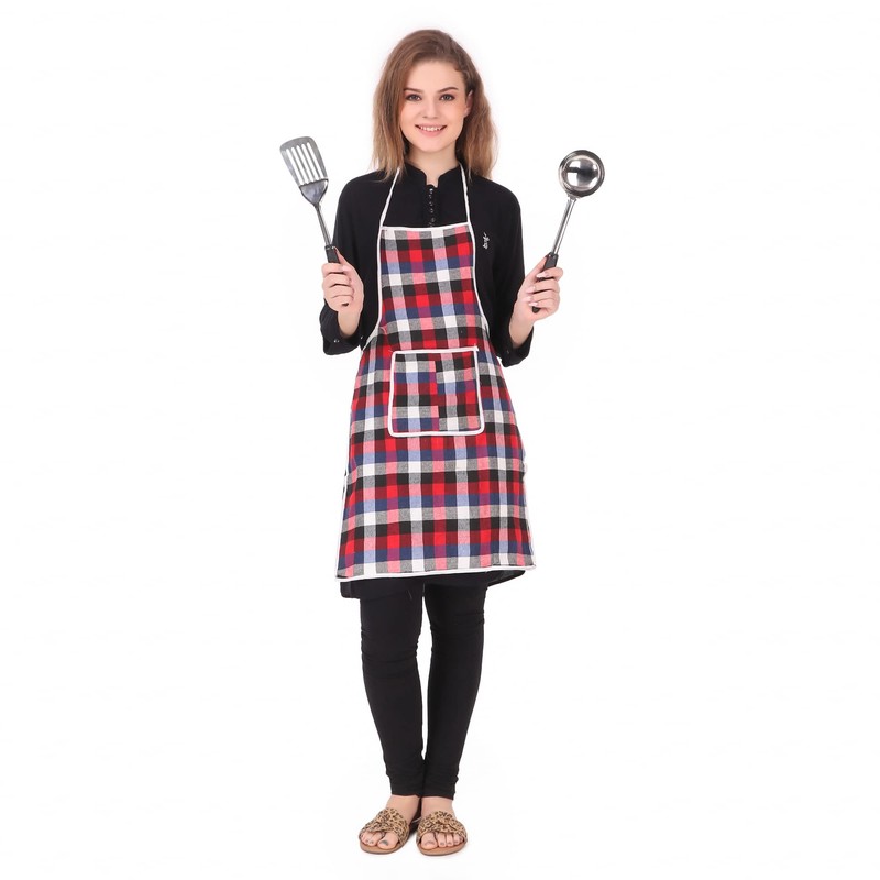 GLUN Waterproof Cotton Kitchen Apron with Front Pocket (Multicolour) Set