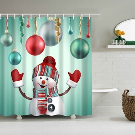 3D Printed Christmas Snowman Background Waterproof Shower Curtain/Bath Curtain--Size: 66"x72"