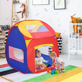 Costzon Ball Pit Play Tent for Kids, 100 Balls Included, Portable Baby Play House for Toddler Indoor & Outdoor USe, Easy Pop Up Fold into a Carrying Case (Red & Purple)