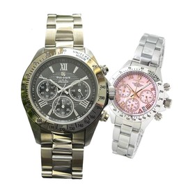 ペアウォッチ Don Clark メンズ腕時計 ブラックローマン文字盤 クロノグラフ ANNE CLARK レディース腕時計 クロノグラフ 天然シェル文字盤 お肌に優しいオールステインレス素材 ベルト調整簡単工具プレゼント