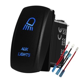 BACAUTOPARTS Blue Led Aux Light Rocker Switch with Jumper Wires 5Pin ON Off SPST Toggle Switch for Automotive 4x4 Caravan UTV Can-Am Commander ATV 12V/20A 24V/10A
