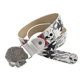 AIBEARTY Punk Skull Skeleton Pattern Pin Buckle Belt Gothic Casual Pu Leather Waistband for Women Men