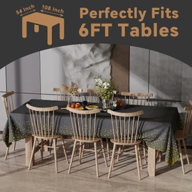 Fantastshop Plastic Tablecloths Disposable - 6 Packs 54 x 108 inch. Black and Gold Rectangle Table Cloths - Gold Dot Waterproof Table Cover for Birthday, Wedding Decoration, BBQ, Parties.