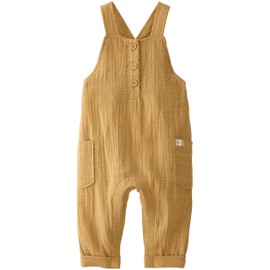 little planet by carter's unisex-baby Baby Organic Cotton Gauze Overall Jumpsuit, Ochre Solid, 9 Months