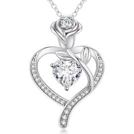 LOUISA SECRET Rose Flower Heart Birthstone Necklaces for Women, 925 Sterling Silver Fine Jewelry, Pendant Heart Necklaces Birthday Anniversary Christmas Gift for Women Wife Mom Girlfriend Lady