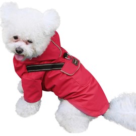 JoyDaog Premium Dog Raincoat with Hood for Small Dogs,Outdoor Sports Waterproof Dog Rain Jacket,Puppy Raincoat with Pockets,Red S