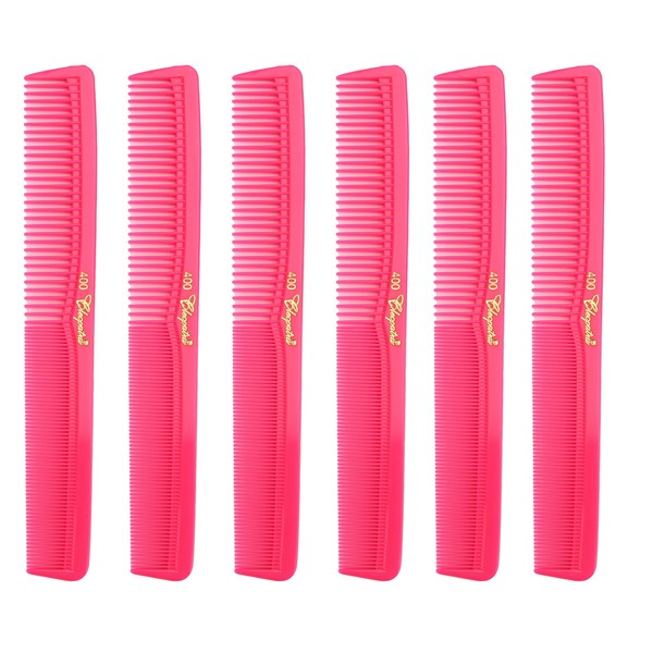 Krest Cleopatra 7 Inch All Purpose Barber Cutting Comb. Flat Back Styler Comb. Numbered ruler. Color Neon Pink. 6-Pack