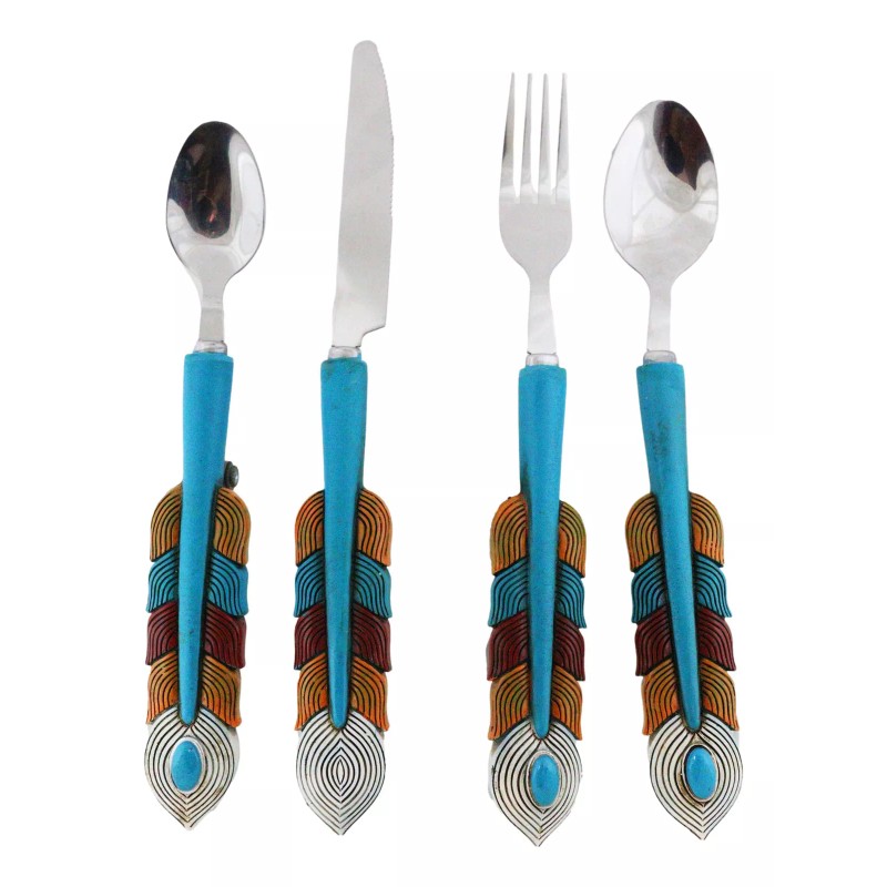 Southwest Chic Indian Turquoise Feather Flatware 1 Spoon Teaspoon Fork