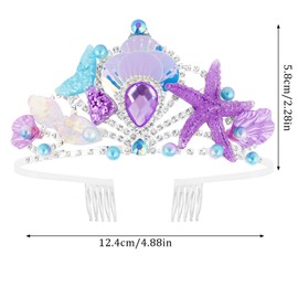 Padorul Sparkling Ocean Mermaid Tiara for Women Girls, Starfish Seashell Crown with Rhinestones, Tiaras and Crowns for Party