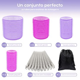 Triko 33 Tubos para Rizar Cabello, Rizador de Pelo con Auto Agarre Largo, Mediano y Corto, Rizador de Pelo sin Calor, Tubos para Enchinar el Cabello (22 rodillos + 10 clips de acero inoxidable), Enchinador de Cabello