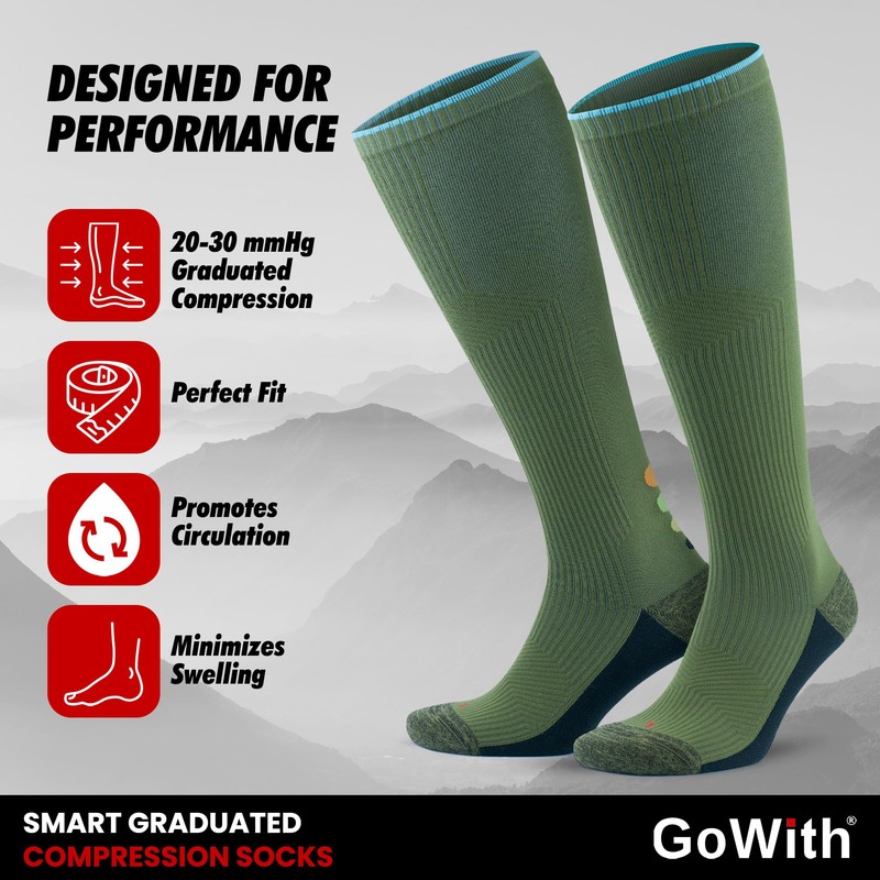 GoWith 1 Pair Unisex Graduated Compression Socks 20-30mmHg Cushioned Circulation