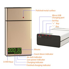 Timed Lock Box – Time Locking Small Container with 999 Hours LCD Display – Portable Locking Box with Timer Lock for Storage – Break Bad Habits – Credit card, Cash, Key,Medication（Golden）