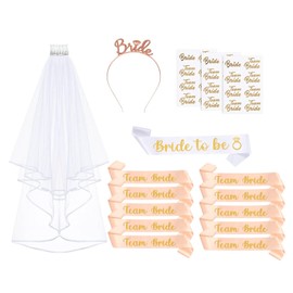 Shining She 16 PCS Hen Party Accessories, Hen Do Accessories with Bride to be Sash, Team Bride Sash, Bride Tattoos, Bridal Veil, Bride Headband Tiara for Bridal Shower Hen Party Wedding Engagement