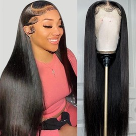 Iris Queen 13x4 HD Straight Lace Front Wigs Human Hair Pre Plucked with Baby Hair 180 Density 10A Transparent Lace Frontal Human Hair Wigs for Black Women Bleached Knots Natural Color (20 inch)