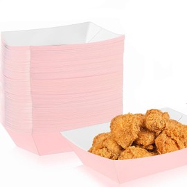 Yaure Joy 50 Pcs 2lb Paper Food Trays Boat Disposable Nacho Trays Paper Boat for Nachos, Hotdogs, Tacos, Fries (light pink)