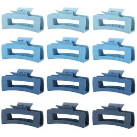 12 PCS Square Hair Clips for Women,4.3 Inch Large Blue Rectangle Hair Claw Clips for Women Thin Thick Curly Hair, Big Matte Banana Clips,Strong Hold jaw clips