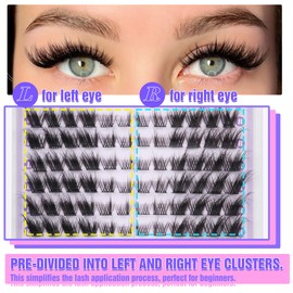Mavphnee Lash Clusters Cat Eye Cluster Eyelash Extensions 144 Pcs Fox Eye Lashes Left & Right Individual Lashes Wispy DIY Lash Extension Natural Cluster Lashes Pack