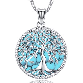 Odinstone Turquoise jewelry for women tree of life necklace 925 sterling silver dainty turquoise stone pendant western jewelry