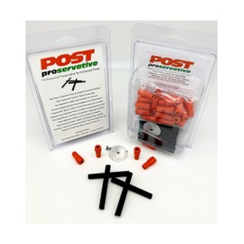 Post Proservative, Fence Repair Kit to Re-Treat existing posts, 24 Piece Kit with Date Tag and Plugs, DIY treatment for fence post repair - replenishes the post preservative and extends post life.