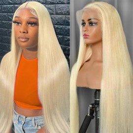 werkueen 28 Inch 613 13x6 Lace Front Wig Human Hair 200 Density 613 Lace Front Wig Human Hair Straight Blonde Glueless Wig 13x6 HD Lace Frontal Wigs Human Hair Pre Plucked
