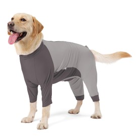 Parderry Dog Recovery Suit for Surgery Dog Onesie for Female and Male E-Collar Alternative Anti Shedding Pajamas Long Sleeve Claming Bodysuit Gray XXL