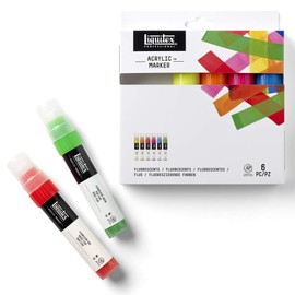 Liquitex 4690005 Professional Paint Acrylic Paint Markers, Artist Pigments for Drawing, Painting on Paper, Canvas, Textiles, Wide Tip - 6 Fluo Marker Set