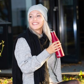 Lurch 240906 Isolierflasche / Thermoflasche für heiße und kalte Getränke aus doppelwandigem Edelstahl 0,5l, Bordeaux, 7.7 x 7.7 x 26.3 cm