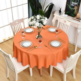 KAIPHO Orange Round Tablecloth Waterproof Stain Resistant Wrinkle Free Table Cloth 210GSM Polyester Washable Wipeable Table Cover for Party, Banquet, Wedding, Indoor and Outdoor use (48 inch, Circle)