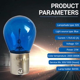 YYTQP 10 PCS Car 1156 Turn Signal Light, P21W 1141 S25 High Brightness Stable Filament Bulb, 12V 21W BA15S Single Contact Bulb Replacement, Miniature Backup Lights for Cars Motorcycle (Blue)