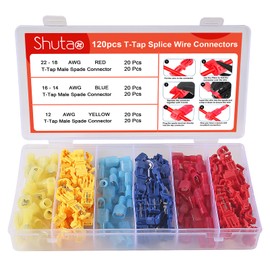 120 Pcs T-Tap Wire Connectors, T-Tap Wire Terminals Self-Stripping Quick Splice Electrical Wire Terminals, Insulated Male Quick Disconnect Spade Terminals Assortment Kit