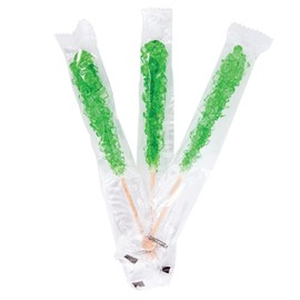 Bayside Candy Rock Candy Wrapped Sticks – Assorted and Individual Flavors – Old-Fashioned Sugar Crystal on a Stick (100ct, Green – Green Apple)
