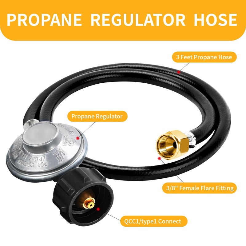 GasSaf 3FT Propane Regulator with Hose, Low Pressure Propane Gas