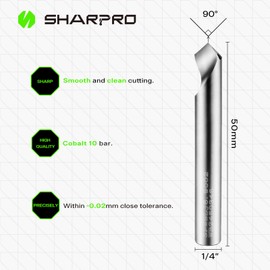 SHARPRO Chamfer Router Bits V Groove O Flute Spiral Router Bit 90 Degree 1/4 Inch Shank CNC Carbide V-bit for Engraving and Chamfering Lettering, Ideal for Wood, Acrylic and PVC