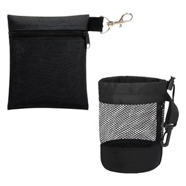 XcnPer Golf Ball Bag, 2 Pack Black Square Golf Bag Accessories, for Storing Golf Tees and Balls, Attachable to Golf Bag or Belt