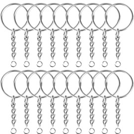150 Sets 25 mm Key Ring with Chain Key Ring with Split Rings for Keys Crafts DIY Jewellery Making Stainless Metal (Silver)